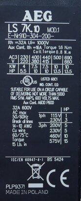 AEG LS 7K.10 magneetschakelaar 3P 1NO 32A 24V, 143244