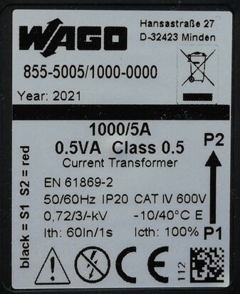 Wago 855-5005/1000-000 Deelbare stroomtrafo 1000a/5a 0,5