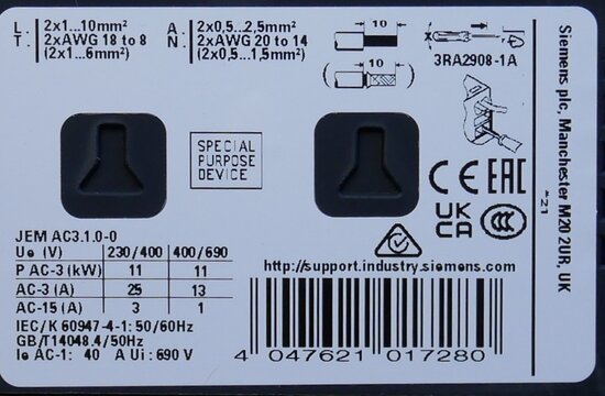 Siemens 3RT2026-2XB40-1LA2 contactor 3NO 24V DC