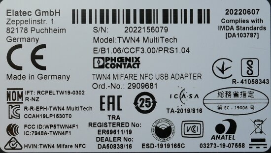Phoenix Contact 2909681 Programming Adapter TWN4 MIFARE NFC USB ADAPTER