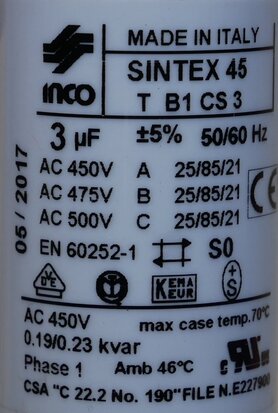 Inco Sintex 45T.B1CS.3 condensator 3µF 5%, Sintex 45