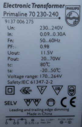 Philips Primaline 70 elektronische halogeen transformator 12V 20-70W