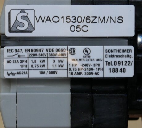 Sontheimer A436527 switch 0-1-2, WAO1530/6ZM/NS