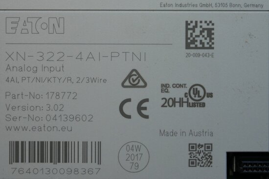 Eaton XN-322-4AI-PTNI Analog input module, four analog inputs, 178772