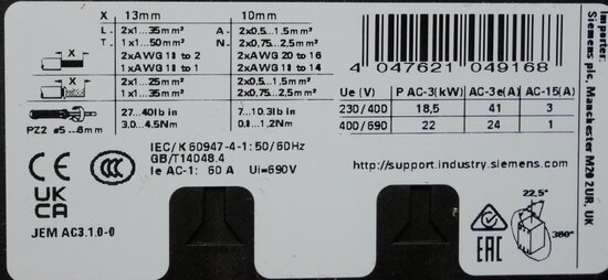 Siemens 3RT2035-1CK6-43MA0 magneetschakelaar 3P 2NO+2NC 110-120V