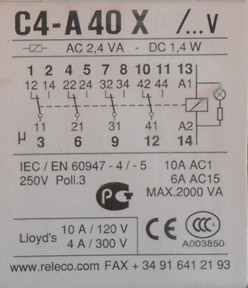 Releco Auxiliary relay C4 A40X relay