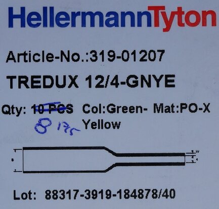 HellermannTyton 319-01207 TREDUX Krimpkous 3:1 dunwandig 12/4 groen/geel, 1 M (8 stuks)