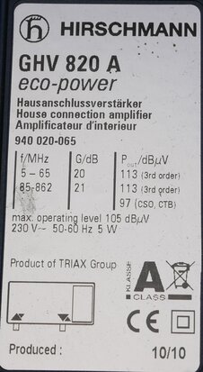Hirschmann GHV930 antenneversterker tot 40 dB versterking