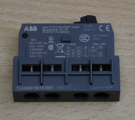 ABB 1SAM401901R1001 Hulpcontactblok 1NO + 1NC tbv MS 4XX Frontmontage (HK411)
