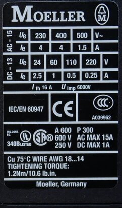 Moeller DILA-22 contactor 230V AC 50HZ 2NO 2NC, 276399