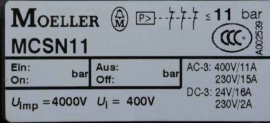 Moeller MCSN11 Pressure switches 3P 15bar IP65, 029203