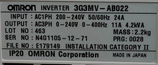 Omron 3G3MV-AB022 Inverter 2.2KW 200V