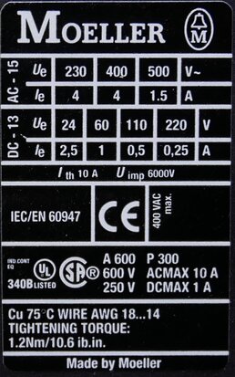 Moeller DILA-40 contactor 400V 4NO, 276331
