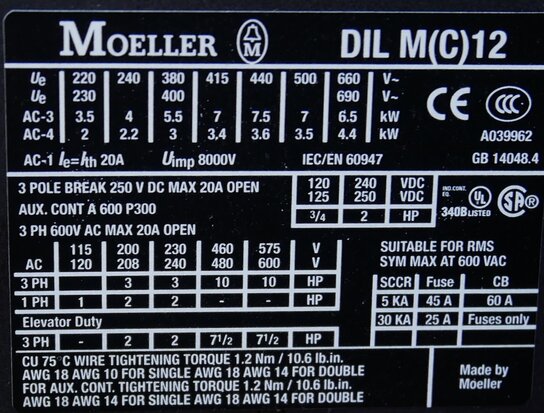 Moeller DILMC12-01 contactor 24V AC 3P+1NC, 277553