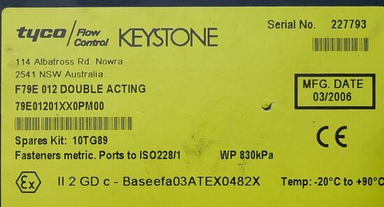 Keystone F79E 012 Double Acting Pneumatic Actuator 79E01201XX0PM00