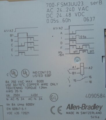 Allen Bradley 700-FSM3UU23 multi-function timer relay 0.05 sec to 60 hours, 24-240V