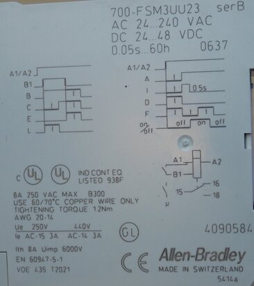 Allen Bradley 700-FSM3UU23 multi functioneel tijdrelais 0.05 sec tot 60 uur, 24-240V