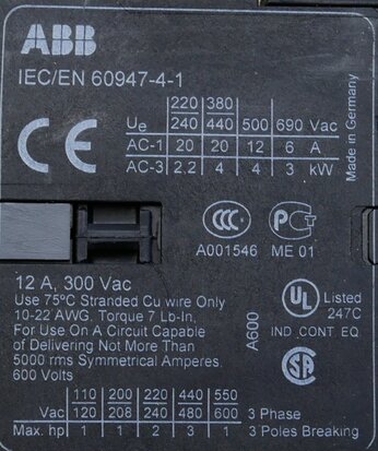 Abb GJL1213001R7101 contactor 4KW 24V DC 12A 3P+1NO