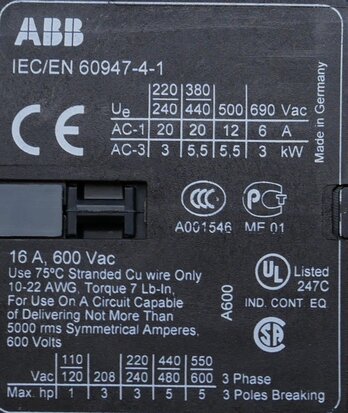 Abb GJL1311001R8100 magneetschakelaar 5,5KW 230V AC 16A 3P+1NO