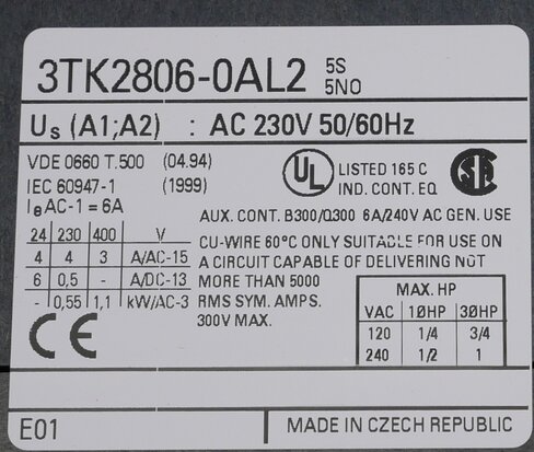 Siemens 3TK2806-0AL2 magneetschakelaar 230V AC 5NO+1NC