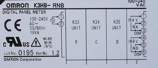 Omron K3HB-RNB Panel Meter 96x48 mm 100-240V AC