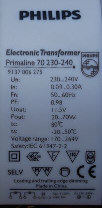 Philips Primaline 70 230-240V 50 60Hz Halogen Transformer 9137006275