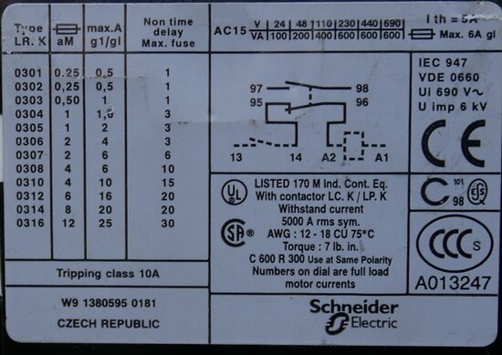 Telemecanique LR2K0303 thermal overload relay 0.23-0.36 A