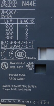 ABB N44E 220-230V 50Hz magneetschakelaar 4NO+4NC 16A 1SBH131001R8044