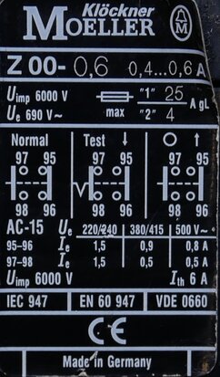 Moeller Z00-1,6 relais Thermische overbelastingsrelais 0,4-0,6A