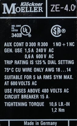 Eaton ZE-4 thermal overload relay 2.4-4 A XTOM004AC1