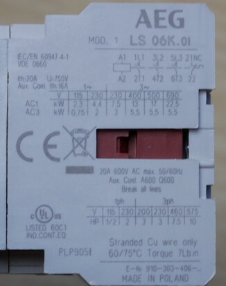 AEG LS06K.01-00 magneetschakelaar 3P 1NC 24V DC 20A, 135724