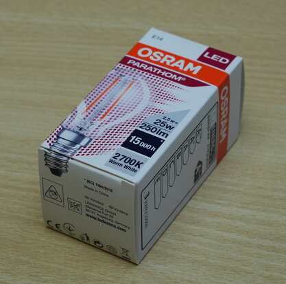 Osram LED-lamp Classic P 2.5W 230V 2700K 250lm E14 77mm