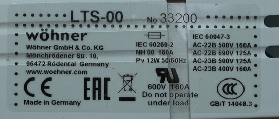 Wöhner 33200 NH fuse switch disconnector 160A