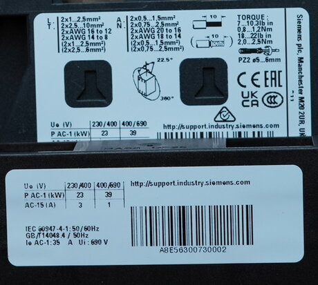 Siemens 3RT2325-1AP00 magneetschakelaar 230V ac 7,5KW 15,5a 3RT23251AP00
