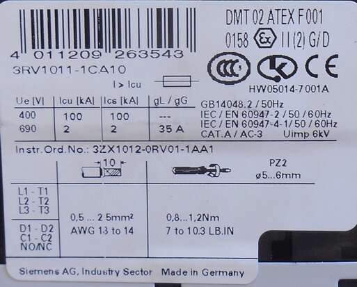 Siemens motorbeveiliging schakelaar 3RV1011