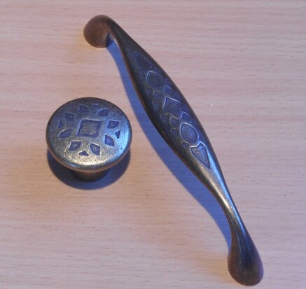 Door handle + button set burnished metal