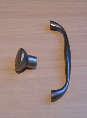 Door handle + button set burnished metal