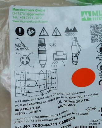 Murrelektronik 7000-44711-6590500 Connector M12 male L=5M RJ45