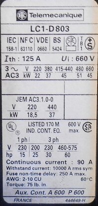 Telemecanique LC1D803D Contactor 48V 60HZ 42V 50Hz