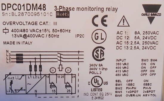 Carlo Gavazzi stroom spanning fase bewaking DPC01DM48