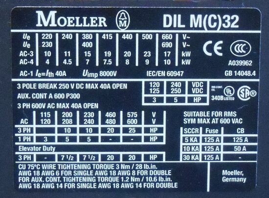 Moeller DIL (M) 32-10 contactor 24-27VDC