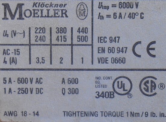 Eaton moeller NHI11-PKZO contact block 1NO/1NC