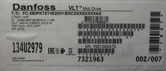 Danfoss 134U2979 Frequentieregelaar FC-280PK75T4E20H1BXCXXXSXXXXAX