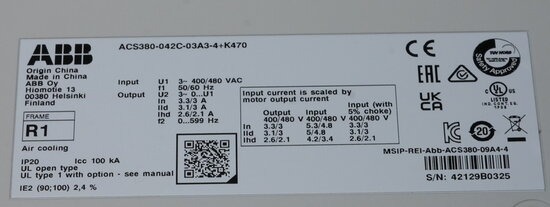 ABB 3AUA0000179989 Frequenzumrichter ACS380-042C-03A3-4+K470, 0,75 kW, 400480 V AC