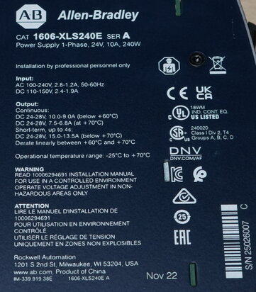 Allen Bradley 1606-XLS240E Netzteil 24 V, 10 A Einphaseneingang