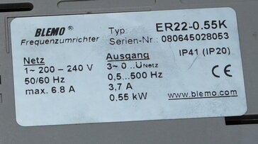 Blemo ER22-0.55K frequentieomvormer 0,55kW 0,75HP 200/240V~