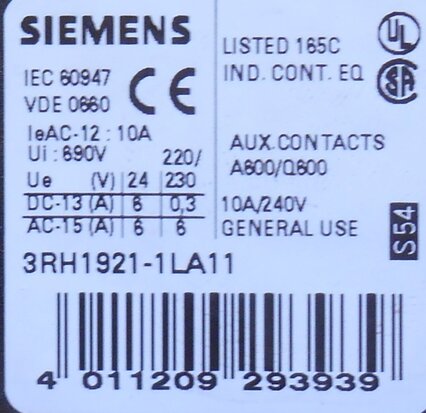 Siemens hulpbescherming hulpcontact 3RH1921-1LA11