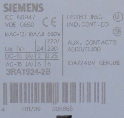 Siemens Mechanische vergrendeling schakelaar 2NC 3RA1924-2B