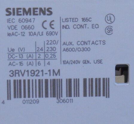 Siemens auxiliary contact block 3RV1921-1M