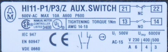 Eaton Moeller Auxiliary contact HI11-P1/P3Z 1M 1V for P1-P3